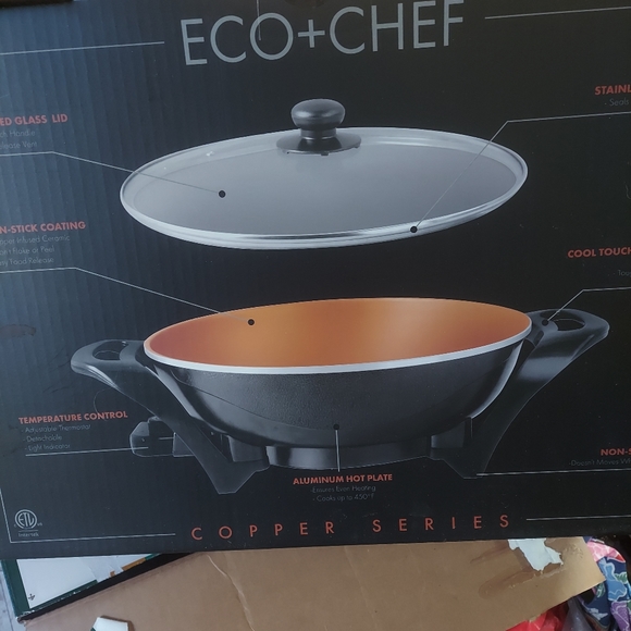 eco chef Kitchen Eco Chef Electric Wok 35 Inch Non Stick Easy Clean